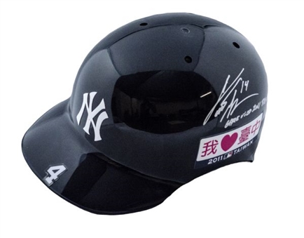 Curtis Granderson 2011 Autographed & Inscribed New York Yankees Game Worn Helmet From Series In Taiwan